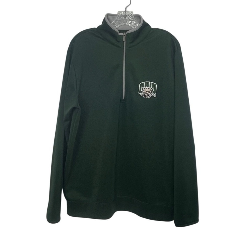 Ohio Bobcats Antigua 1/4 Zip Pullover Sweatshirt Mens Large Green Fanwear